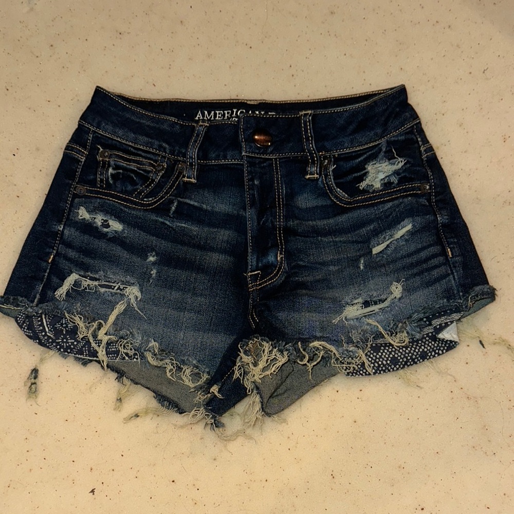 American Eagle Outfitters Blue Distressed Jean Shorts